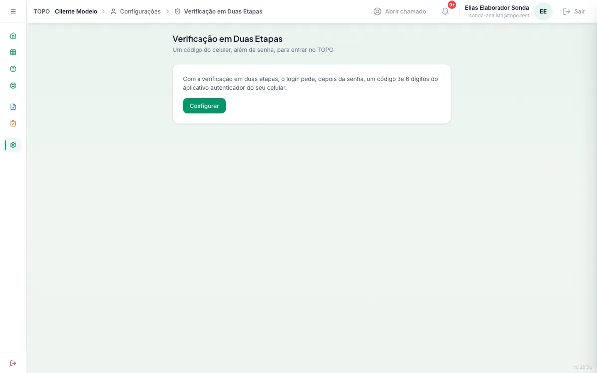 Tela Verificação em Duas Etapas