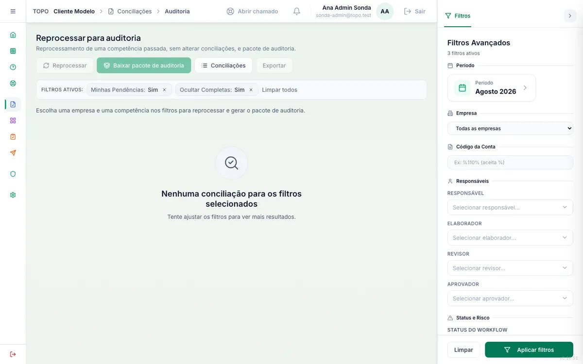 Tela Reprocessar para auditoria